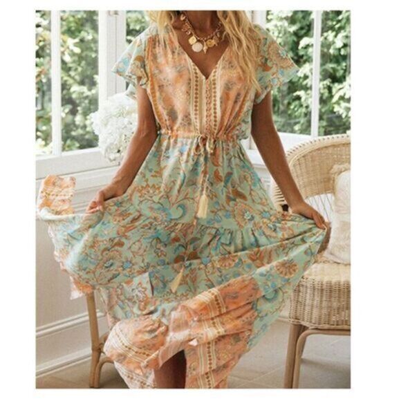 Charlie Charlie Charlotte Drawstring Maxi Dress - Women Size L # Z457 - Picture 1 of 8